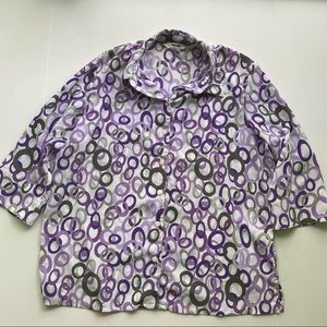 Alia Purple Gray Groovy Circle Button Down Size 16